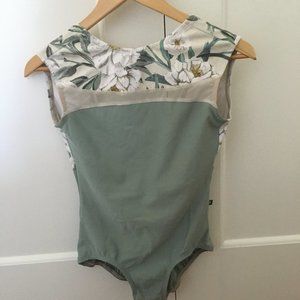 Luckyleo Green and White Floral Leotard